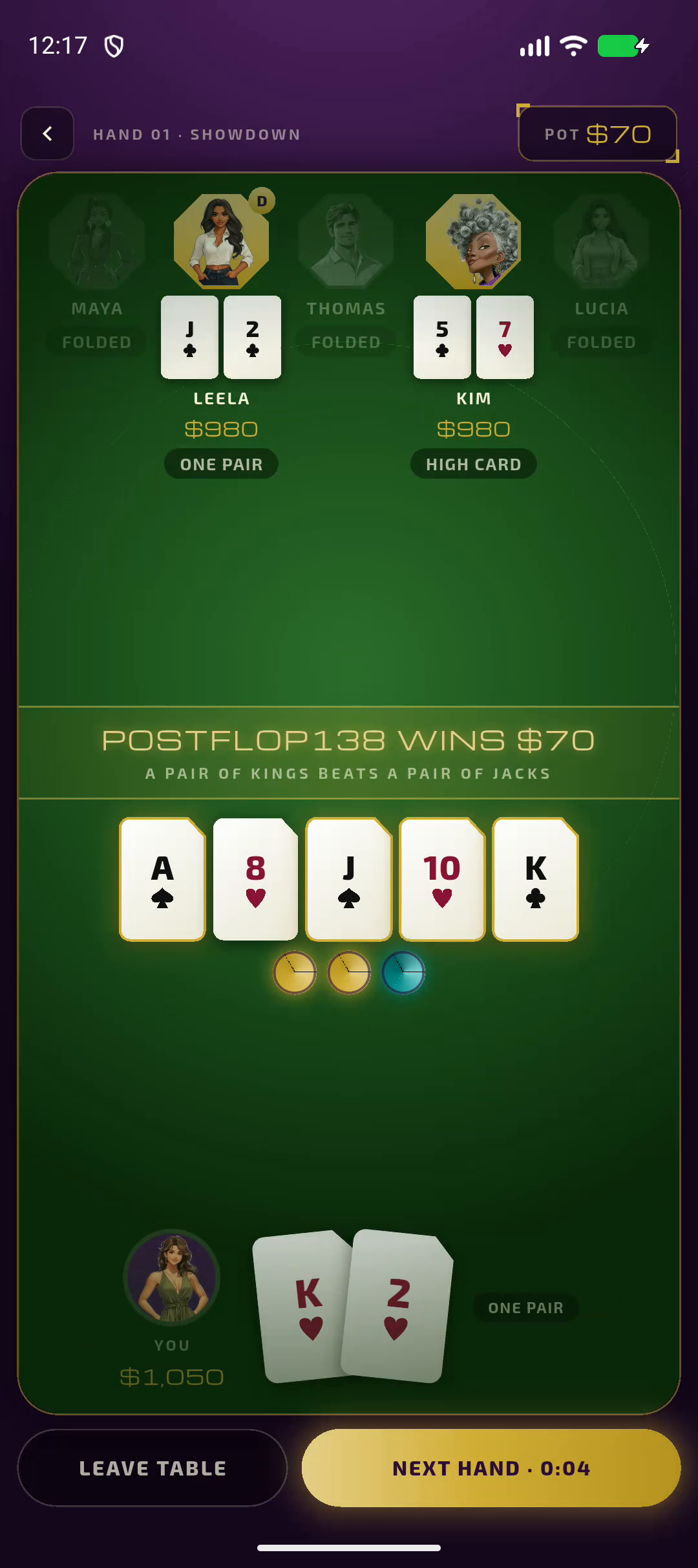 Poker — showdown